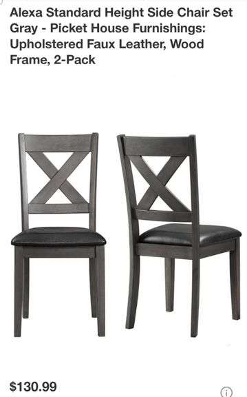 Alexa Standard Height Side Chair Set Gray - Picket House Furnishings: Upholstered Faux Leather, Wood Frame, 2-Pack