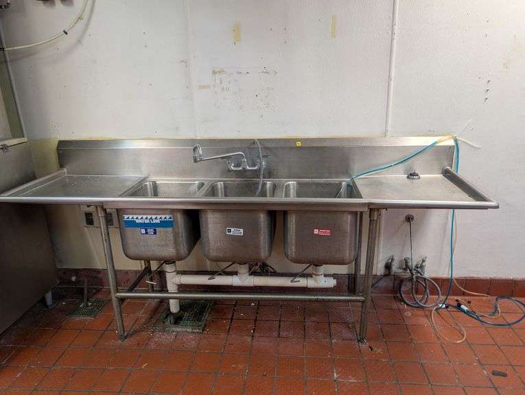 Large Commercial Stainless 3 Basin Sink