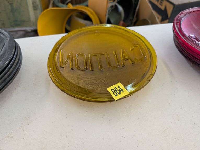 Lot of 2 Embossed "CAUTION" Yellow Traffic Light Lenses