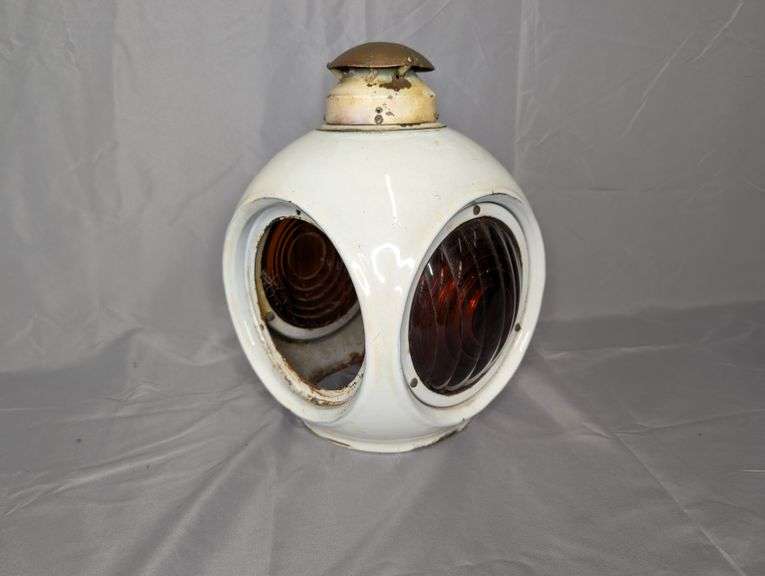 Vintage Porcelain Enamel Caution Light