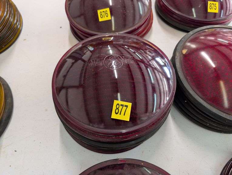 Lot of 9 Vintage Red Glass Traffic Signal Lenses