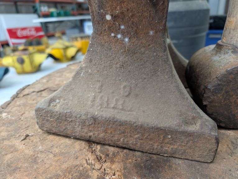 Antique Fisher Eagle Anvil, Goloff Sledge and Oak Stump