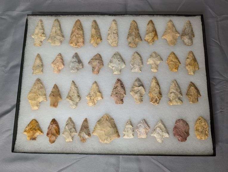 Lot of 37 Arrowhead Points in 12x16 Display Case
