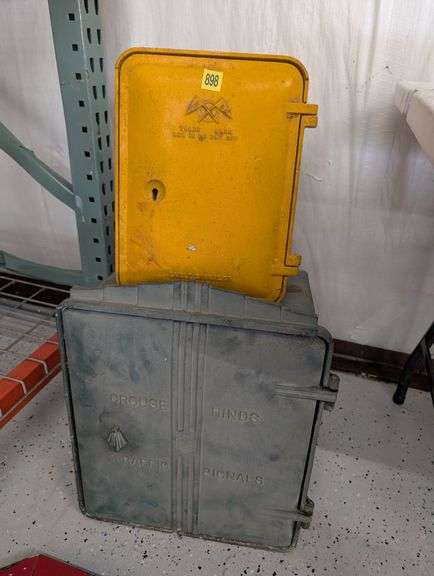 Lot of 2 Vintage Cast Aluminum Traffic Control Cabinets - LOCKED