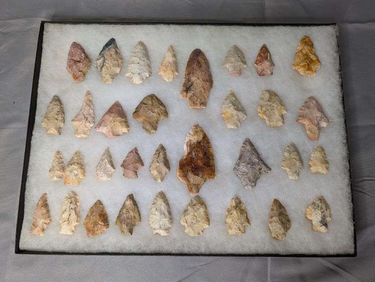 Lot of 33 Arrowhead Points in 12x16 Display Case
