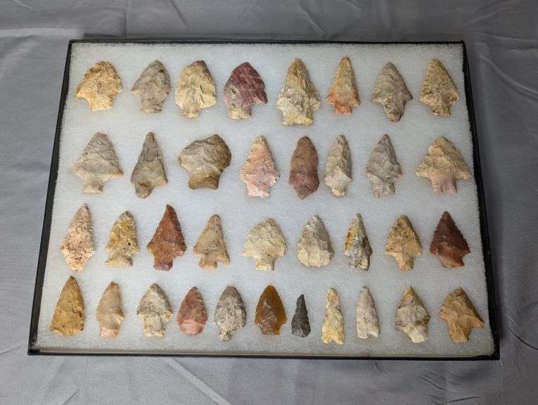 Lot of 36 Arrowhead Points in 12x16 Display Case