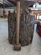 Antique Fisher Eagle Anvil, Goloff Sledge and Oak Stump