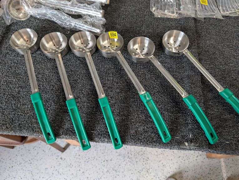Lot of six 4 ounce perforated portion spoons