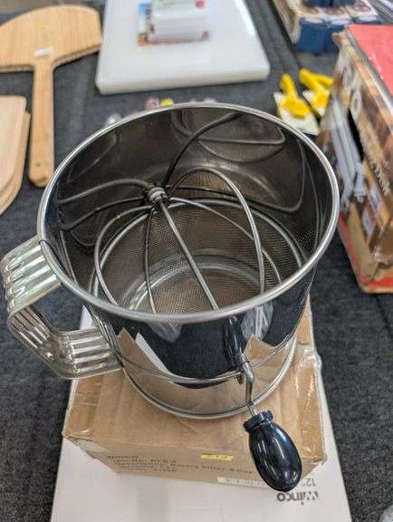Lot of two 8 cup rotary sifters with sifting pan