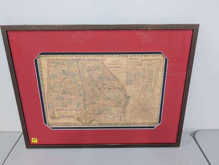 Framed Vintage Georgia/Alabama Map