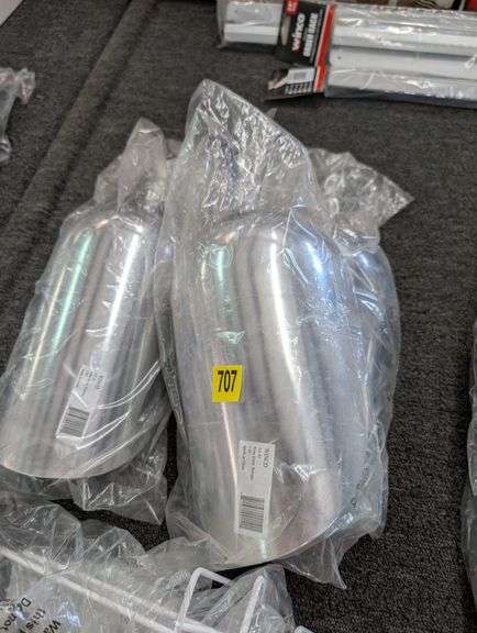Lot of three 85 ounce Winco aluminum ice scoops with holders