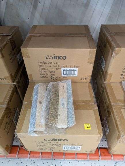 Lot of 36 Winco grill bricks and two 8" brass brush/scrapers
