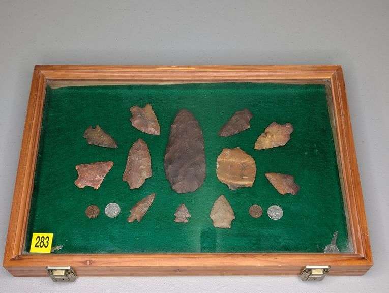 Collection of 12 Artifacts in Display Case