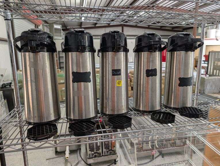 lot of five Members Mark stainless steel airpots. COMPLETE