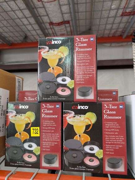 Lot of nine 3 tier glass rimmers