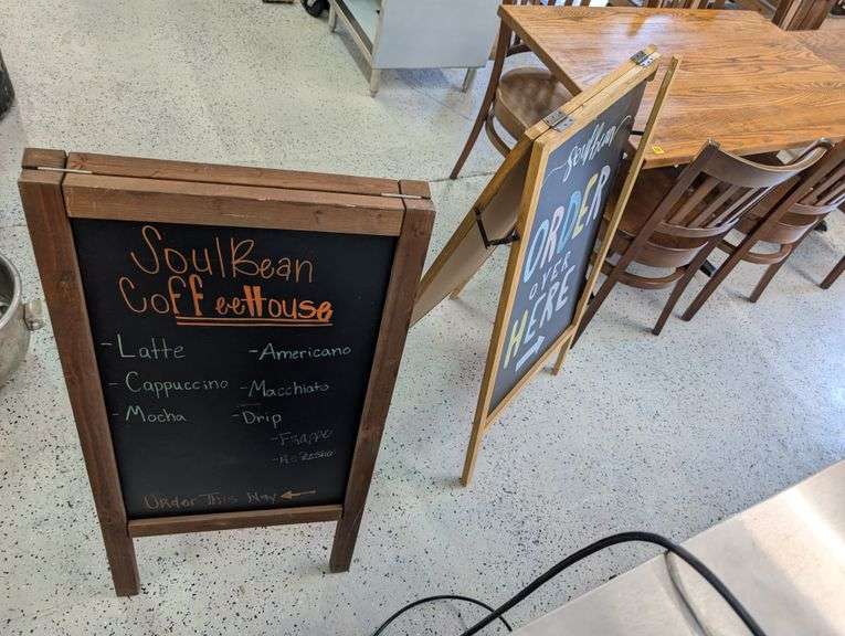 Lot of two hinged chalkboard signs