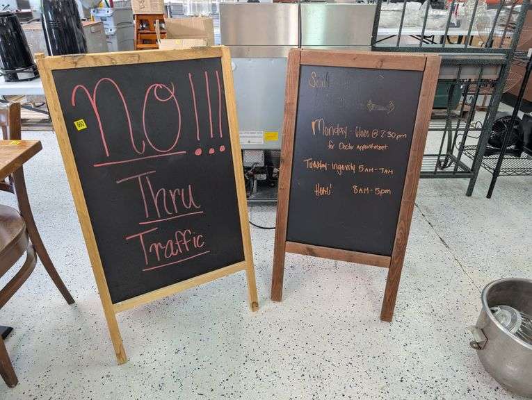 Lot of two hinged chalkboard signs
