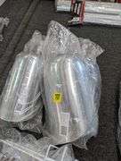 Lot of three 85 ounce Winco aluminum ice scoops with holders