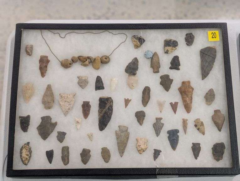 Collection of 48 arrowhead points and other artifacts