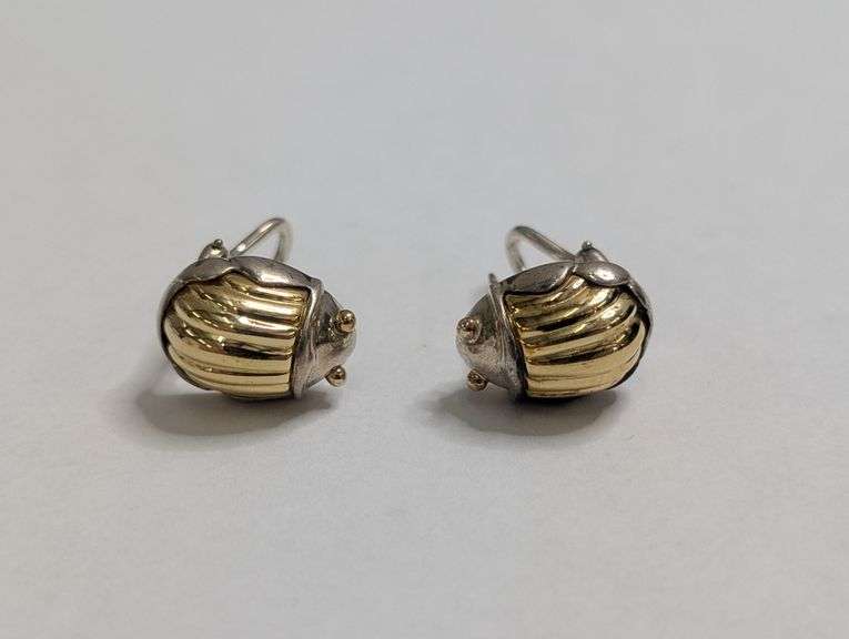 Tiffany Sterling/Gold Scarab Earrings
