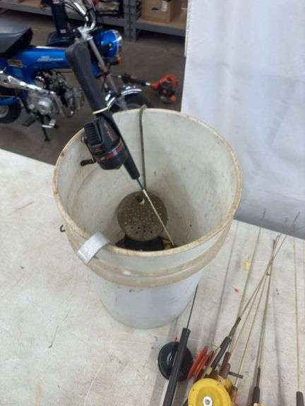 Ice Fishing Poles, Minnow Bucket & Tip Up
