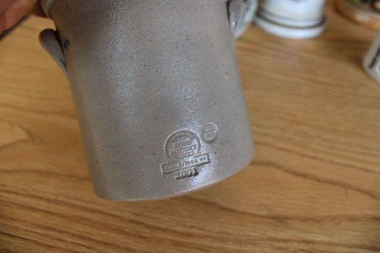 Collection of beer steins & sm. crock