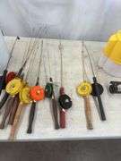 Ice Fishing Poles, Minnow Bucket & Tip Up