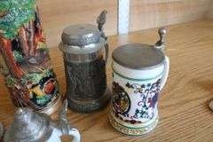 Collection of beer steins & sm. crock
