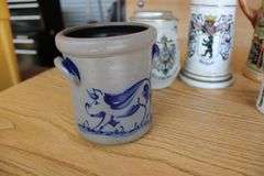 Collection of beer steins & sm. crock