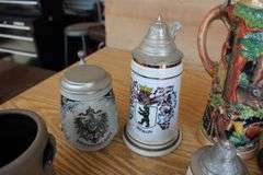 Collection of beer steins & sm. crock