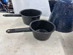 Enamel Coffee Pot & (2) Cooking Pots