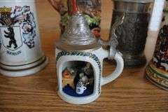 Collection of beer steins & sm. crock