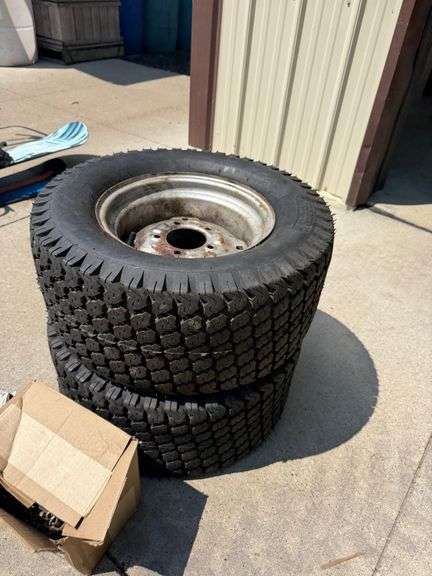 (2) Rear Lawn Mower Tires w/ Chains