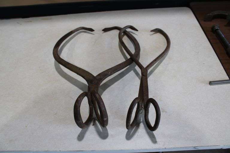 2 antique ice tongs