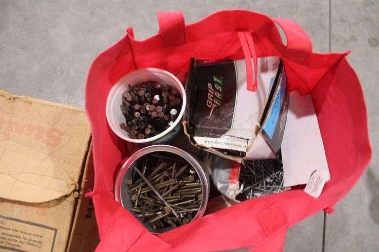 Box & bag of nails & screws