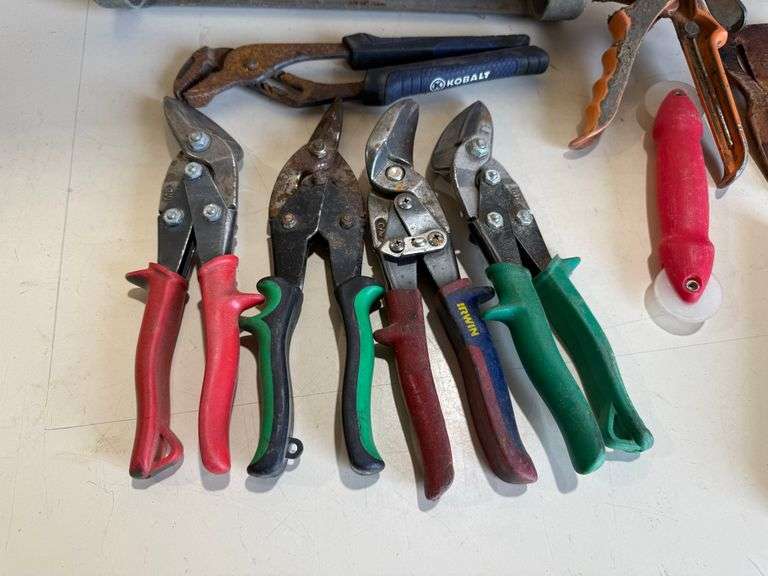 Tin Snips, Channel Lock, Caulk Gun, & Square