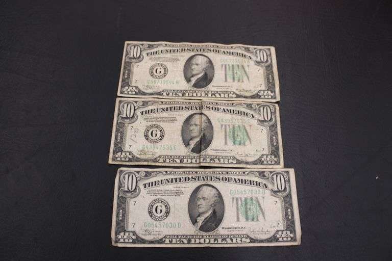 3 - $10 Bank of Chicago bills, 1934