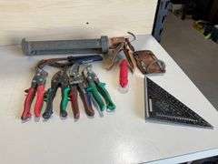 Tin Snips, Channel Lock, Caulk Gun, & Square
