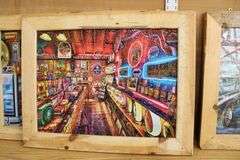 4 Old Garage themed framed puzzles, 23" x 29"