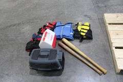 4 youth life jackets, cooler, bats & pet carrier