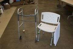 Handicap walker, shower chair & tray