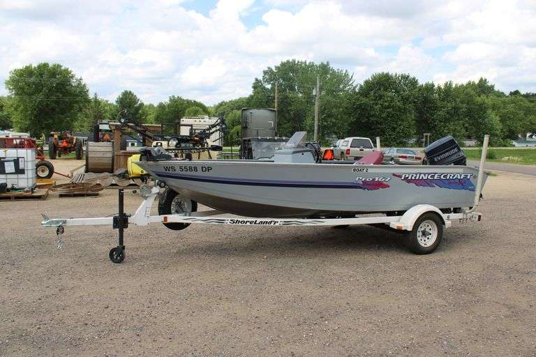 1995 Prinecraft 16' alum. fishing boat w/motor & trailer