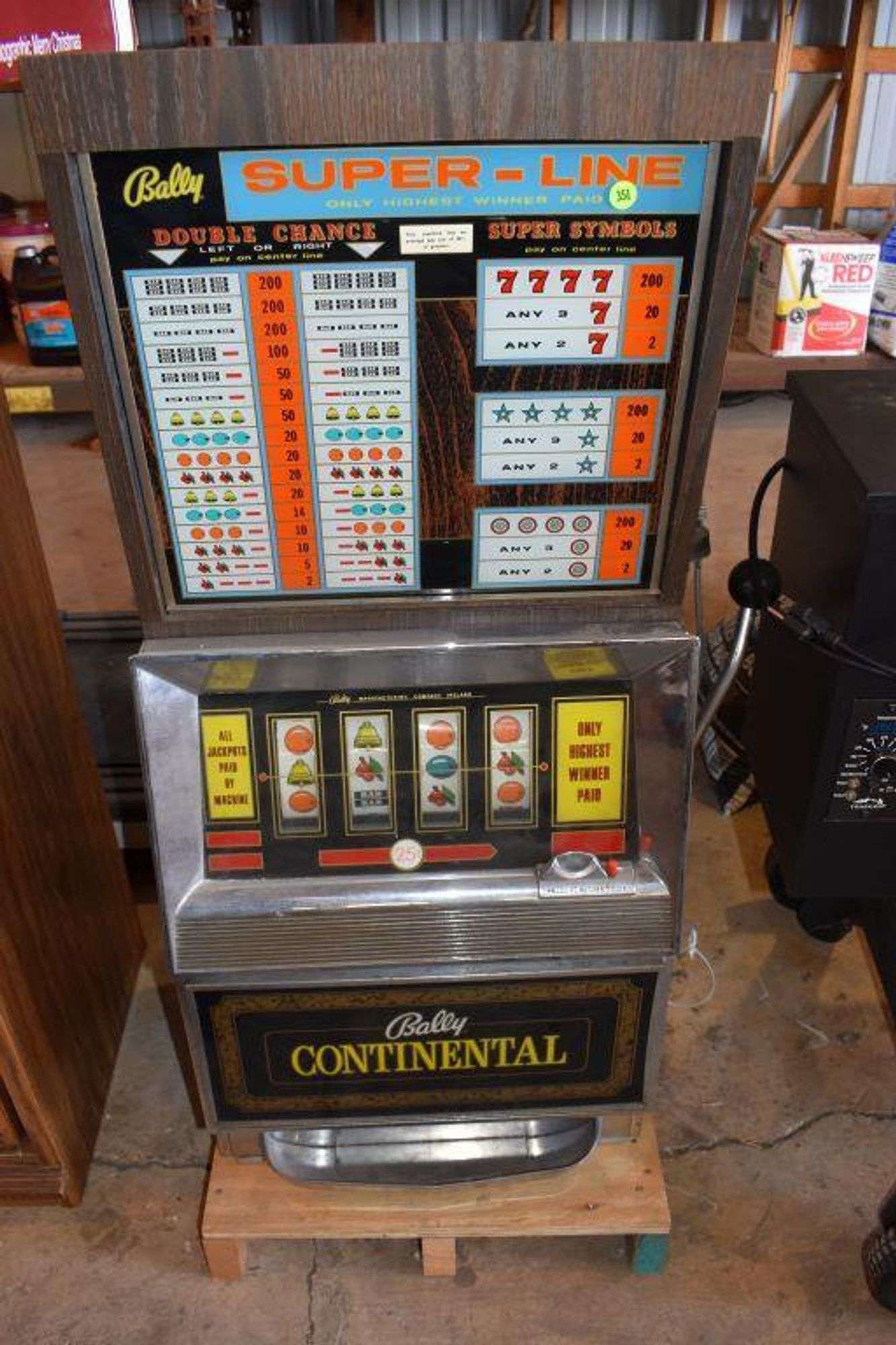 Bally Continental 25 Cent Slot Machine, Powers On, Unknown