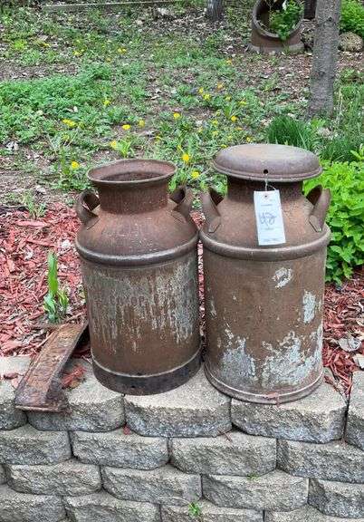 Milk Can with Flat Top Lid, Milk Can without Lid, “Portage Co Op, Portage, WI” Marking