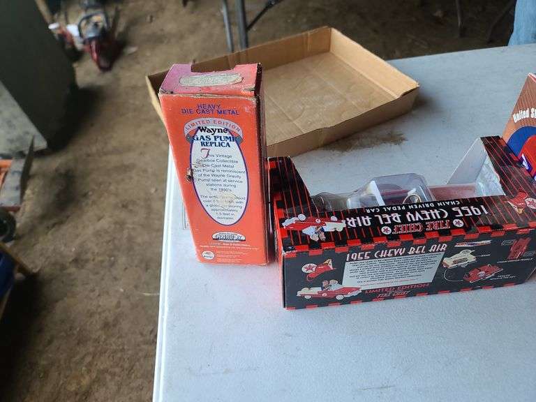 Gearbox coin bank with box; Gearbox 1955 Chevy Bel Air pedal car model