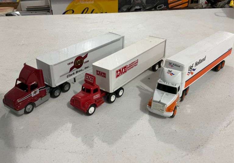 (3) Scale model tractor/trailers-LME, Clarh Bros., USF Holland