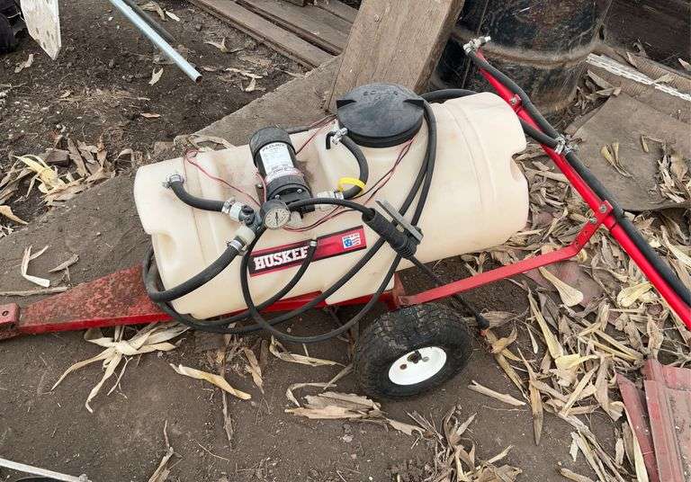 Husky towable sprayer with boom, 12 V pump(condition unknown)