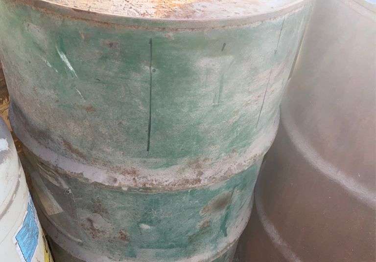Assorted metal barrels, plastic barrels
