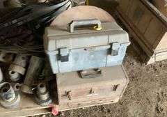 Pallet containing-hitchpins, roller chains, belts, cornhead drive parts, toolboxes, assorted parts