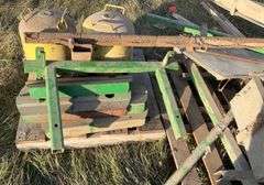 Assorted square tubing brackets, PTO shaft, fan (no motor),empty Freon tanks with threaded inlet, us